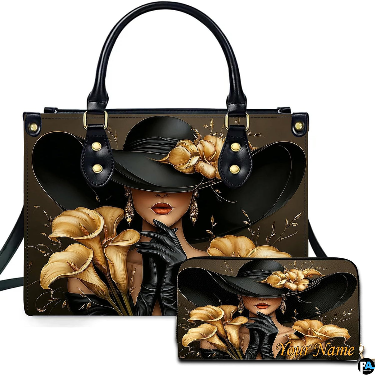 Personalized Black Women Leather Bag, Custom Name African Purses and Handbags Gifts for Mom Birthday Christmas Mothers Day