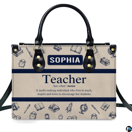 Teacher definition artwork showcasing navy teacher artwork dictionary lettering against warm cream styling.