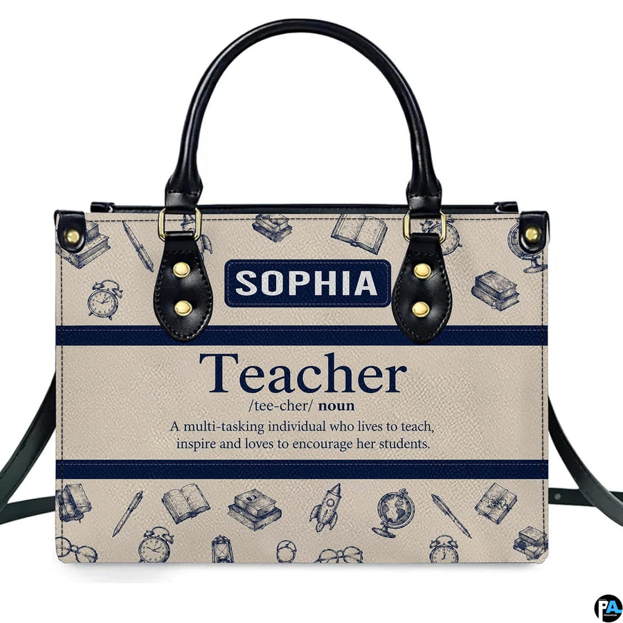 Teacher definition artwork showcasing navy teacher artwork dictionary lettering against warm cream styling.