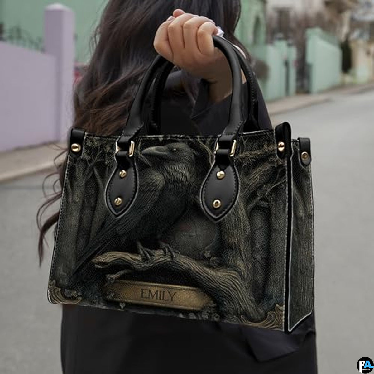 Personalized Animal Leather Handbag – Custom Name Flowers with 2D Print with 3D Effect – Gift for Gramma, Mom, Daughter