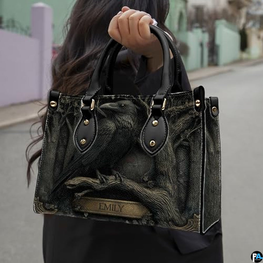 Personalized Animal Leather Handbag – Custom Name Flowers with 2D Print with 3D Effect – Gift for Gramma, Mom, Daughter