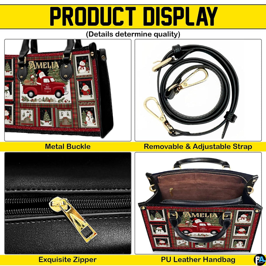Coordinating holiday wallet featuring miniature red truck and plaid patchwork illustrations.