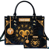 Golden Celestial Zodiac Ram Handbag and Matching Wallet Set