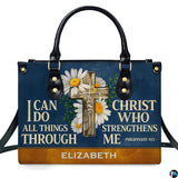 Christian Wooden Cross and Daisy Scripture Handbag and Wallet Set