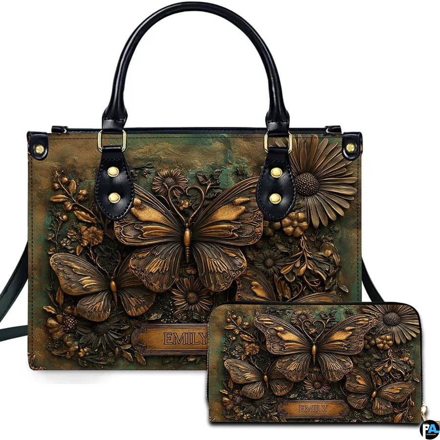 Personalized Animal Leather Handbag – Custom Name Flowers with 2D Print with 3D Effect – Gift for Gramma, Mom, Daughter