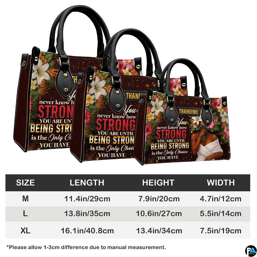 Scale chart indicating layout proportions for three options of strength quote floral print.