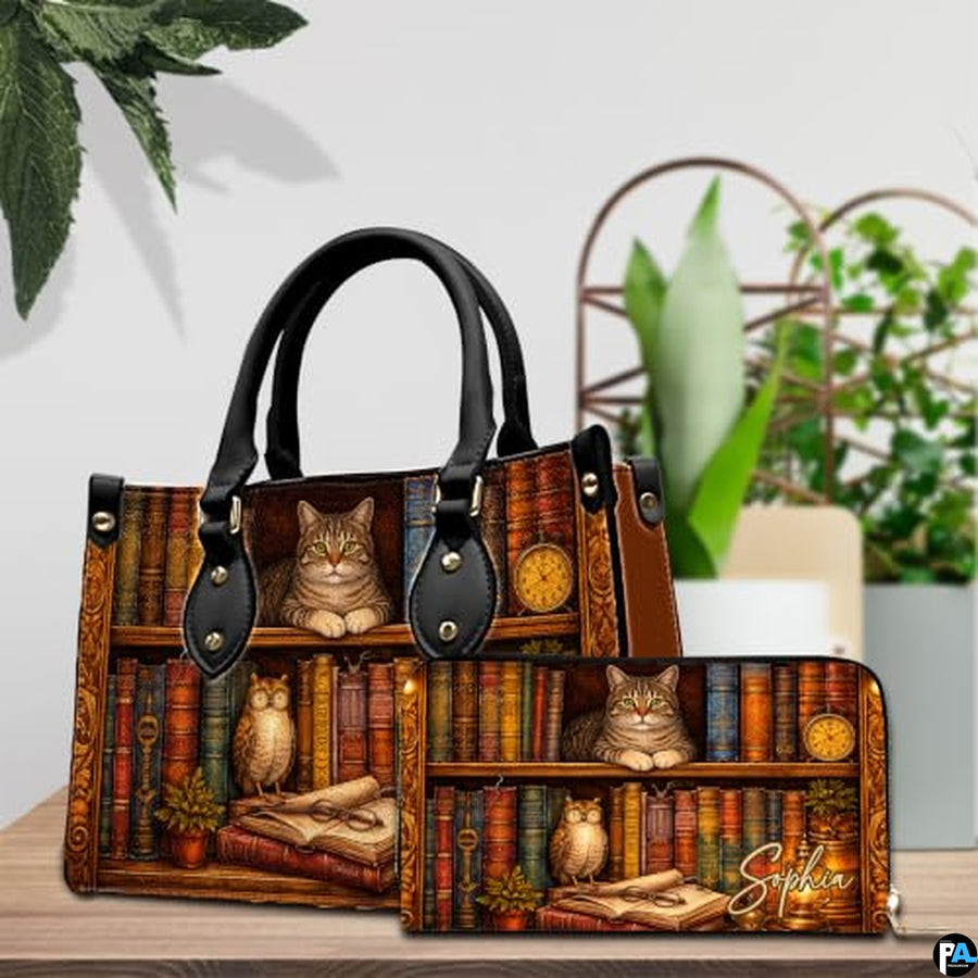 Personalized Book Lover Leather Handbag for Women, 3D Bookstore Library Tote Bag, Literary Gift for Readers, Bookworms