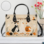Personalized Halloween Gothic Leather Handbag Custom Raven Black Cat Purse Dark Fantasy Shoulder Bag Gift for Women
