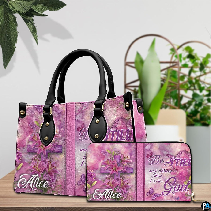 Alternative view highlighting dark handle anchors and delicate pink lily petals.