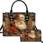 Victorian Santa Claus portrait handbag and matching wallet set in an ornate golden frame.