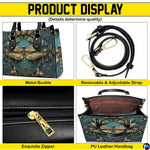 Product detail view highlighting buckle hardware, removable shoulder strap, zipper, and interior cavity