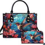 Stained Glass Hummingbird Handbag & Matching Wallet Set