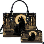 Studio presentation of black cat gothic art beside matching rectangular companion accessory.