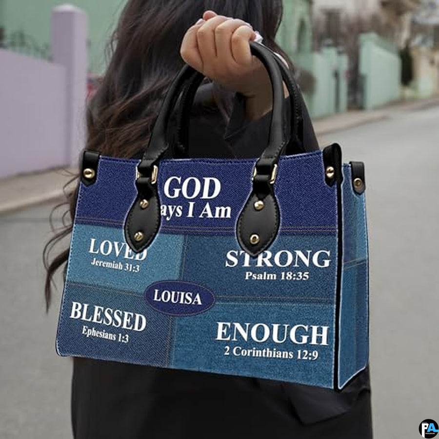 Personalized Christian Leather Handbag, Jesus Christian Tote Bag, Bible Purse, Religious Bags Gift for Mom, Women