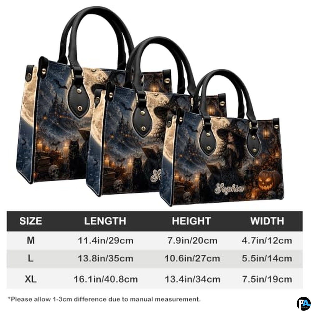 Personalized Witch Handbag with Purse, Custom Name Gothic Leather Bag Set for Women, Halloween Shoulder Bag, Witch Gift