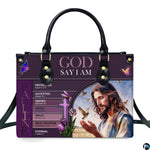 Christian Jesus scripture affirmations handbag displayed alone on white background.