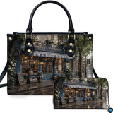 Rainy Street Storefront Handbag and Wallet Set