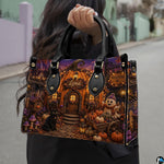 Outdoor street presentation featuring the pumpkin house art accessory held in daylight.