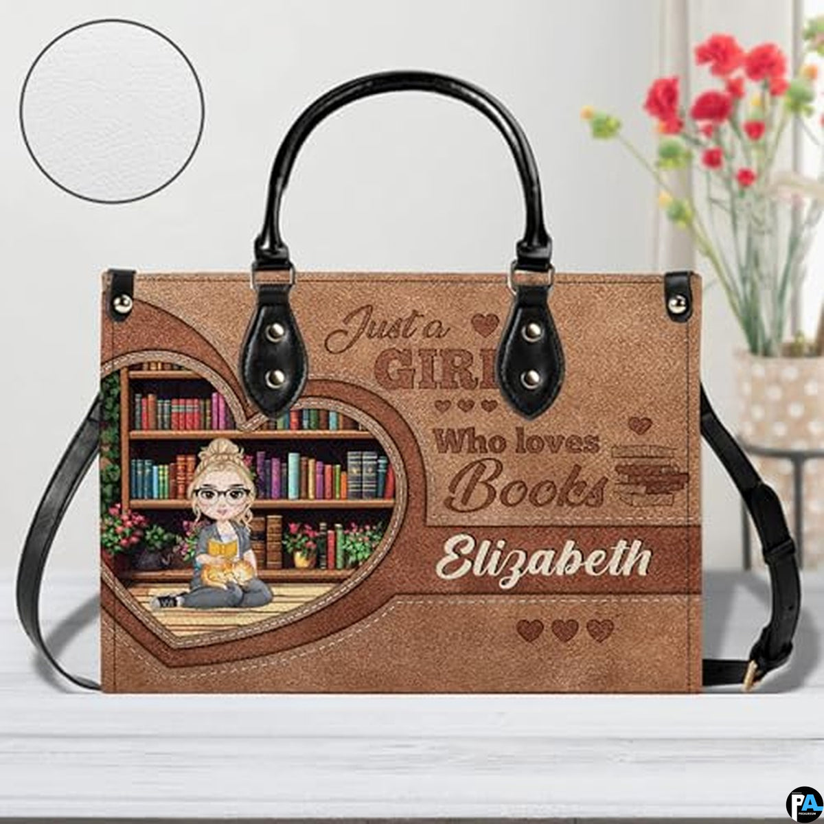 Personalized Book Lover Leather Bag, Just A Girl Who Loves Book Handbag With Name, Books Purse, Gifts For Readers, Writer