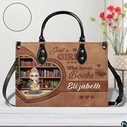 Personalized Book Lover Leather Bag, Just A Girl Who Loves Book Handbag With Name, Books Purse, Gifts For Readers, Writer