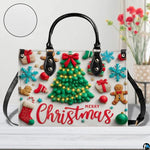 Personalized Christmas Tree Gingerbread Scene Handbag for Holiday Gift