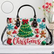 Personalized Christmas Tree Gingerbread Scene Handbag for Holiday Gift