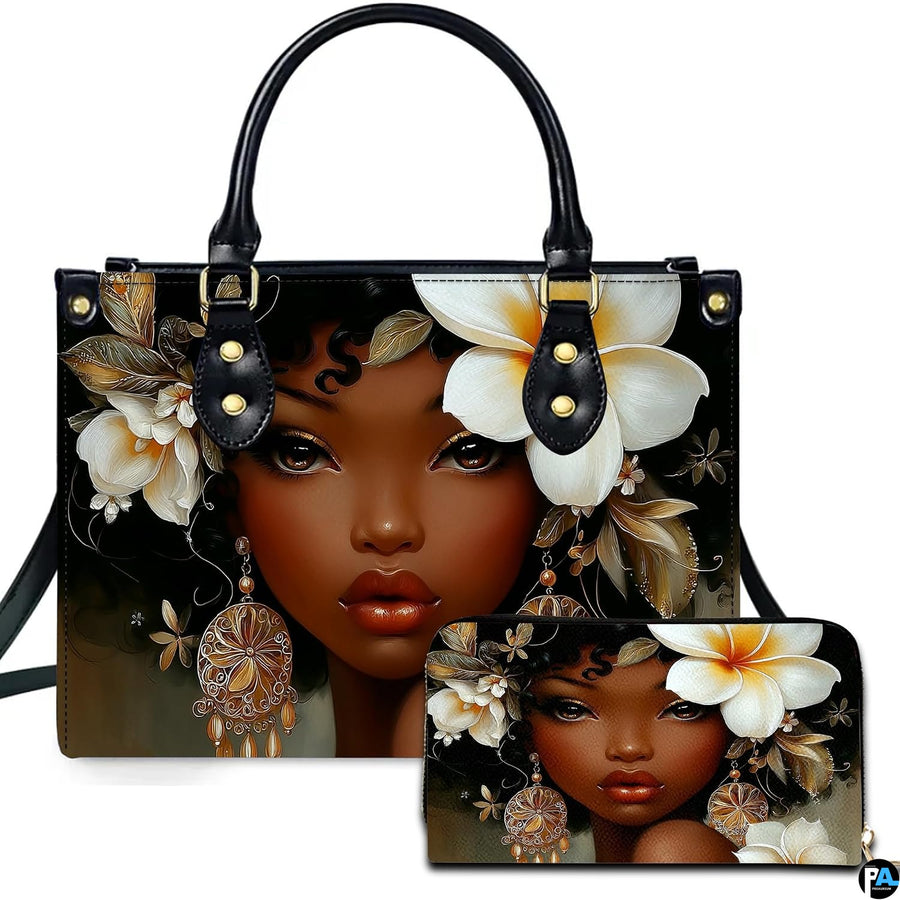 Personalized Black Women Leather Bag, Custom Name African Purses and Handbags Gifts for Mom Birthday Christmas Mothers Day