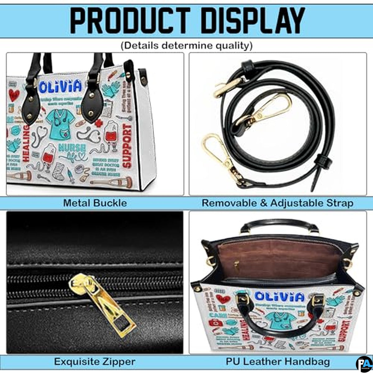 Personalized Nurse Leather Bag – Custom Medical Handbag & Purse Set with Name Gifts for Nursing Student Christmas Gift