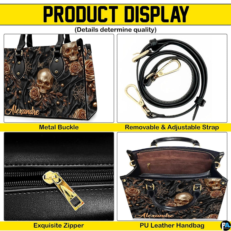 Four-panel showcase illustrating design details, hardware, and interior layout.