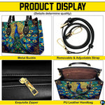Peacock artwork handbag feature detail presentation