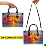 Interior view of the handbag displaying lining and spacious central compartment.