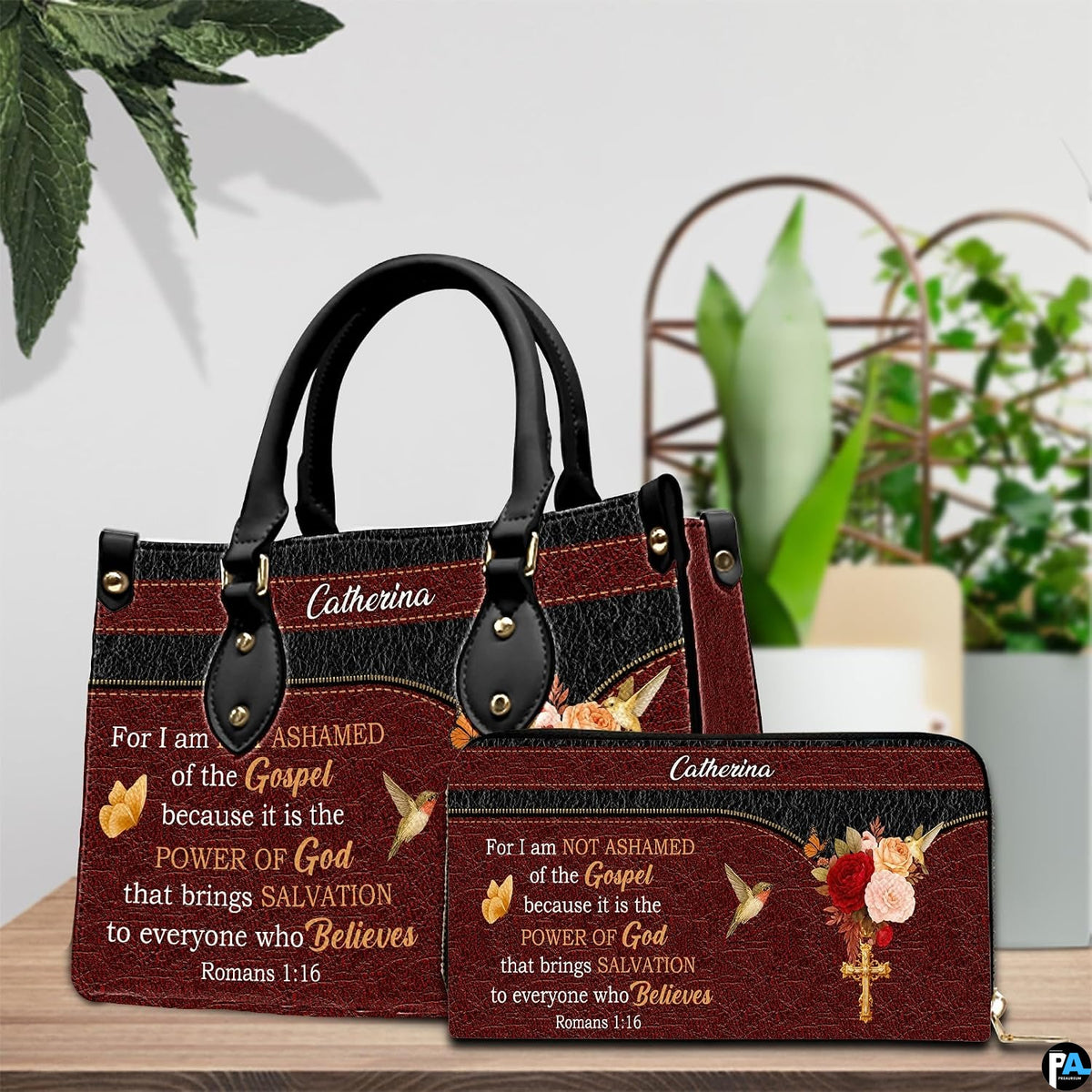 Side profile showing structured silhouette and textured burgundy finish of floral handbag.