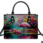 Matching wallet displaying the graceful pink flamingo and blooming pond lilies.