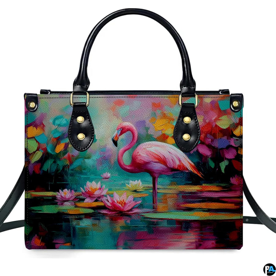 Matching wallet displaying the graceful pink flamingo and blooming pond lilies.
