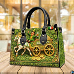Angled Irish leprechaun handbag with shamrocks and gold cart