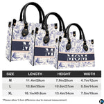 Dimensional proportion diagram illustrating scale of the blue toile floral accessory.