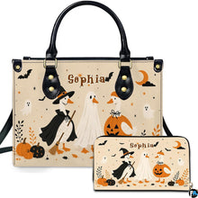 Personalized Halloween Gothic Leather Handbag Custom Raven Black Cat Purse Dark Fantasy Shoulder Bag Gift for Women