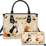 Cute Halloween Witch Ghost Pumpkin Goose Handbag and Wallet Set
