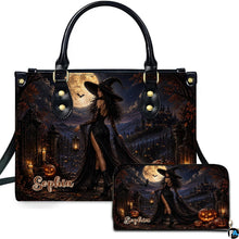 Personalized Witch Handbag with Purse, Custom Name Gothic Leather Bag Set for Women, Halloween Shoulder Bag, Witch Gift