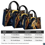 Product dimensions and sizing guide diagram for the praying Madonna handbag