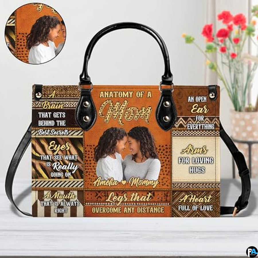 Mothers Day Gift Leather Bag- Personalized Grandmas Purse With Grandkids Names, Grandma Handbag Birthday Gifts For Mom Women