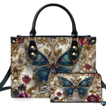 Baroque gold teal butterfly handbag and matching wallet set