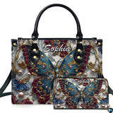 Baroque Teal Burgundy Butterfly Handbag and Matching Wallet Set
