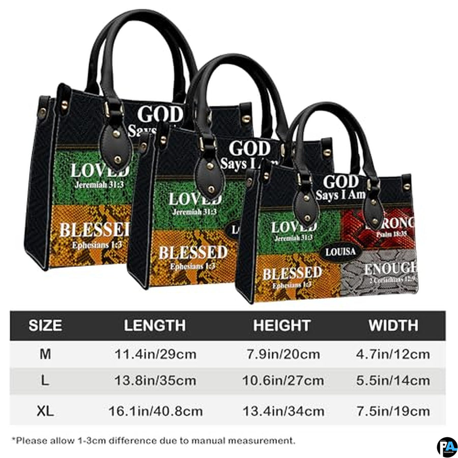 Personalized Religious Affirmations Snake Print Handbag