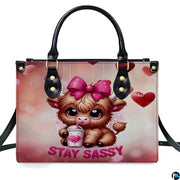 Highland Cow Leather Handbag Custom Cow Purse for Women Country Farm PU Leather Tote Gifts for Farmers Girls Mom Gift