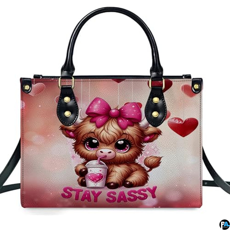 Highland Cow Leather Handbag Custom Cow Purse for Women Country Farm PU Leather Tote Gifts for Farmers Girls Mom Gift