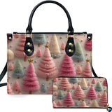 Pastel Holiday Trees Pattern with Golden Stars Artwork