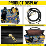 Four-panel layout presenting close-up visual accents of the starry cat artwork.