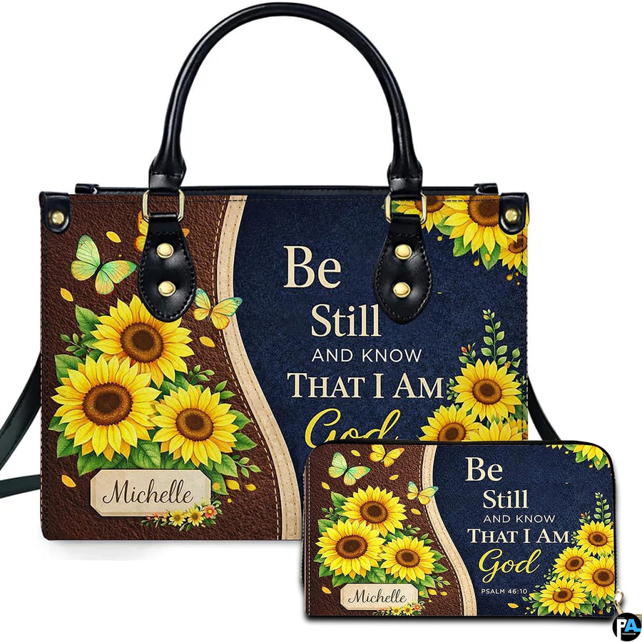 Personalized Sunflower 'Be Still' Religious Handbag