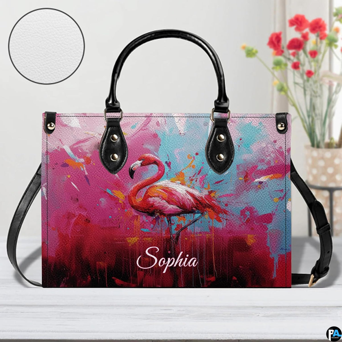 Interior view of the handbag displaying lining and spacious central compartment.